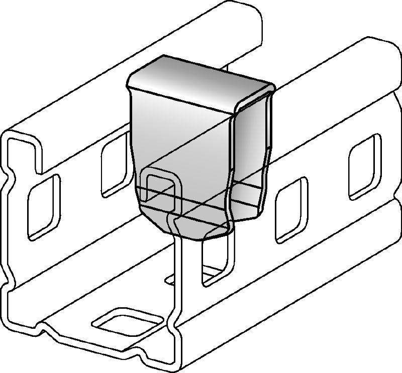 MC-PI OC-A Hot-dip galvanised (HDG) channel stiffening insert for use where threaded components/bolts are fitted through the sides of MC-3D installation channel outdoors