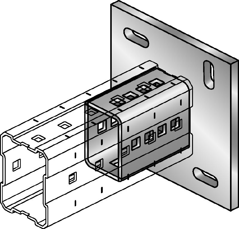 MIC-C-AA/-D Hot-dip galvanised (HDG) baseplate for fastening MI-90 girders to concrete using two anchors