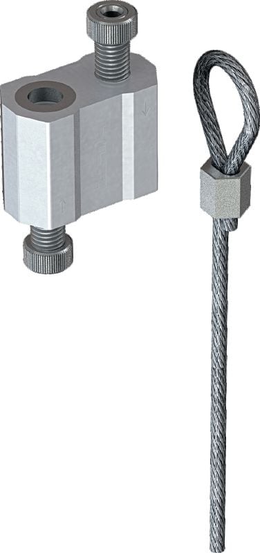 Kit MW-LP L Cable lock with wire rope, loop ending Wire rope with end loop and adjustable lock for suspending fixtures from suitable building features