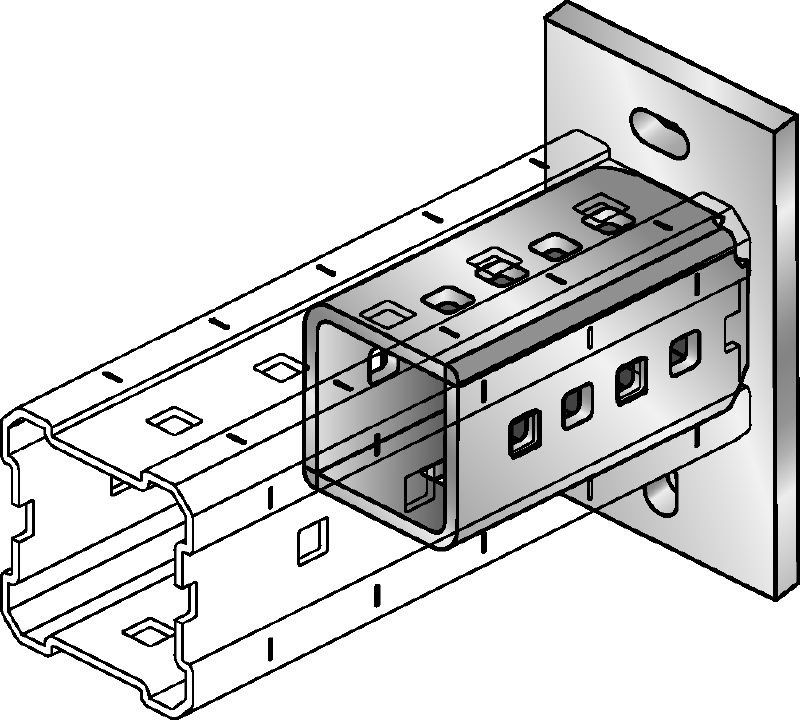 MIC-C-AA/-D Hot-dip galvanised (HDG) baseplate for fastening MI-90 girders to concrete using two anchors