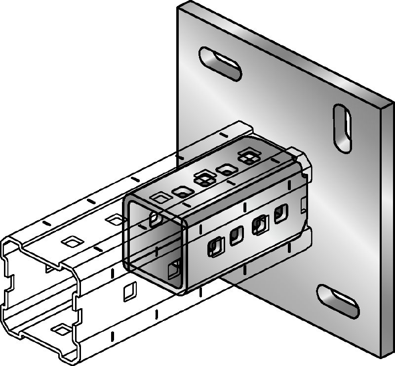 MIC-C-AA/-D Hot-dip galvanised (HDG) baseplate for fastening MI-90 girders to concrete using two anchors